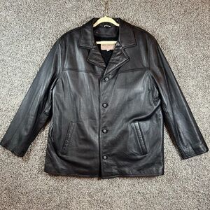 Guess Men's XL Black Leather Jacket Coat Pebble Grain Heavyweight Zip Out Liner